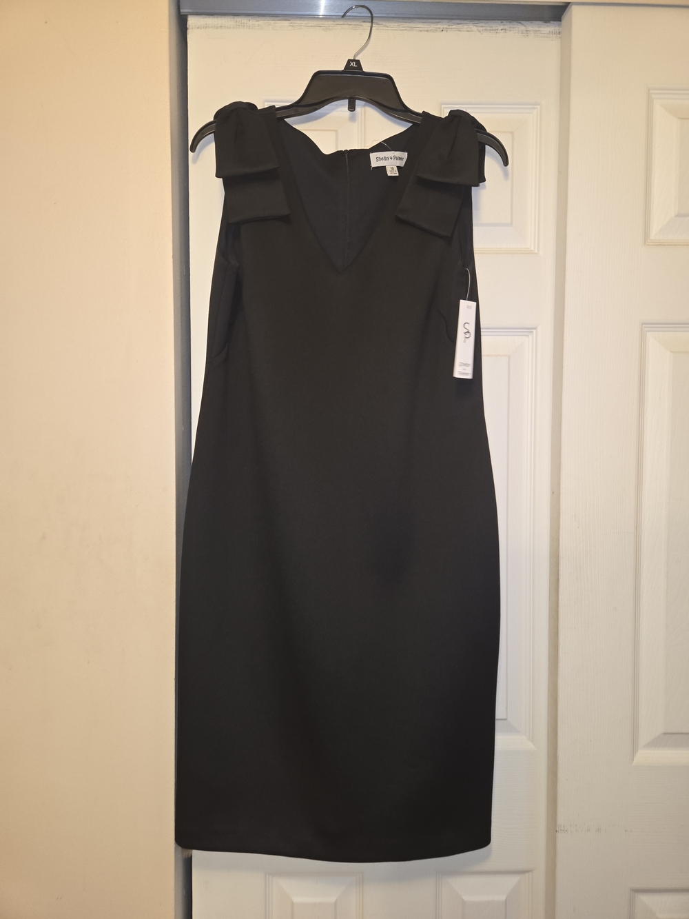 Shelby & Palmer Black Bow-Shoulder Sheath Dress